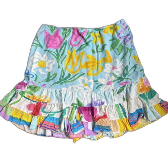Vintage Jan’s World Multi colored bright Floral Tropical Ruffle Midi Skirt Sz 12 - Picture 4 of 4